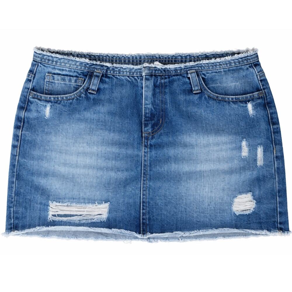 Urban Outfitters BDG Jean Skirt Distressed Denim Mini Skirt Frayed Hem Size 6
